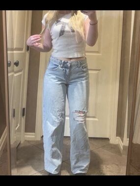 Boutique 9 Light Blue Distressed Wide-Leg Jeans